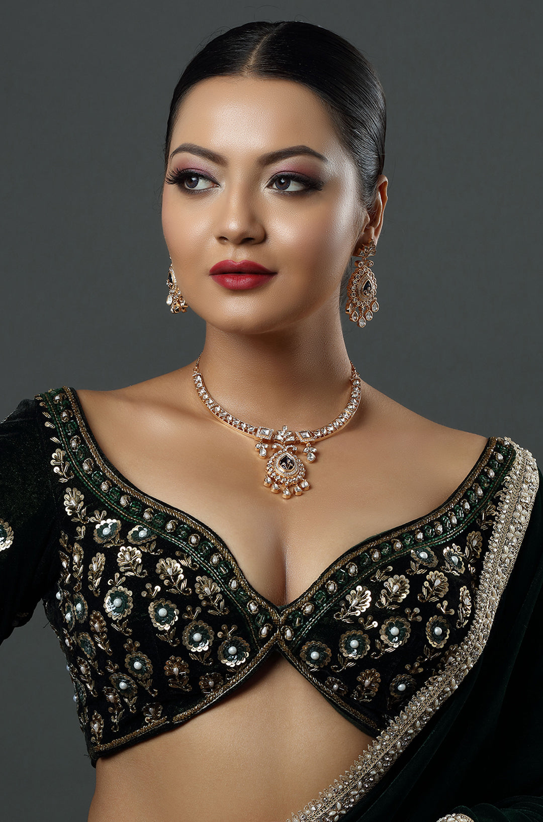 Rose Gold-Plated & White Cubic Zirconia Studded Handcrafted Pendant Necklace