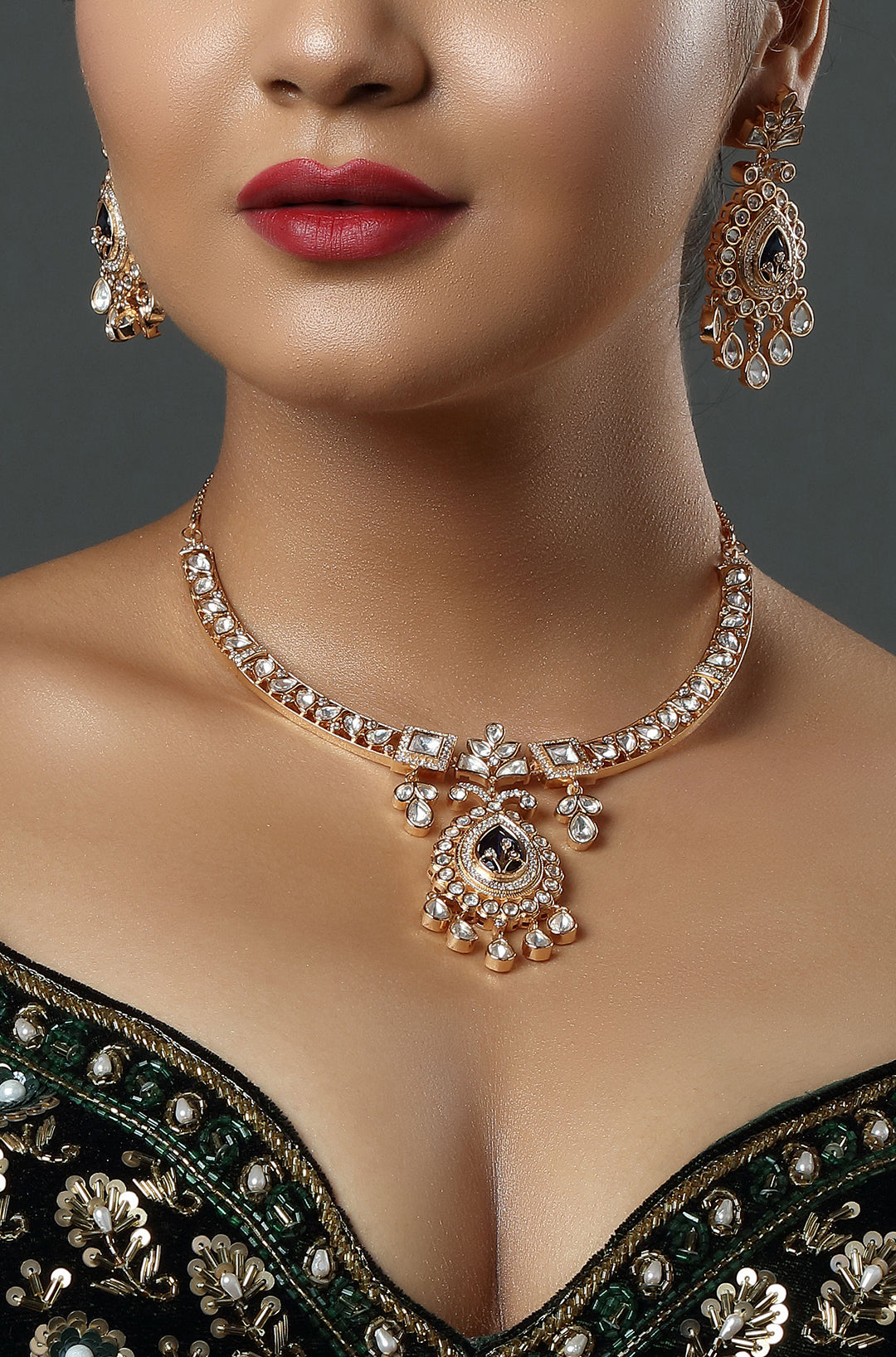 Rose Gold-Plated & White Cubic Zirconia Studded Handcrafted Pendant Necklace