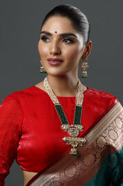 Green Meenakari Multistrand Crystals Beaded Long Necklace