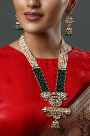 Green Meenakari Multistrand Crystals Beaded Long Necklace