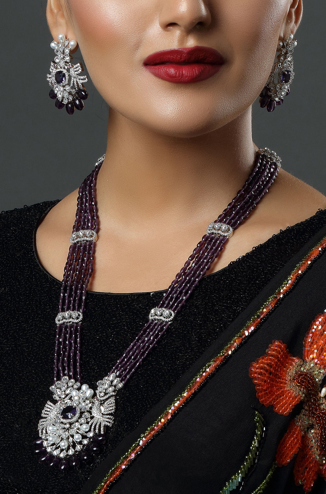 CZ Bandhai Necklace With Rhodium Plating