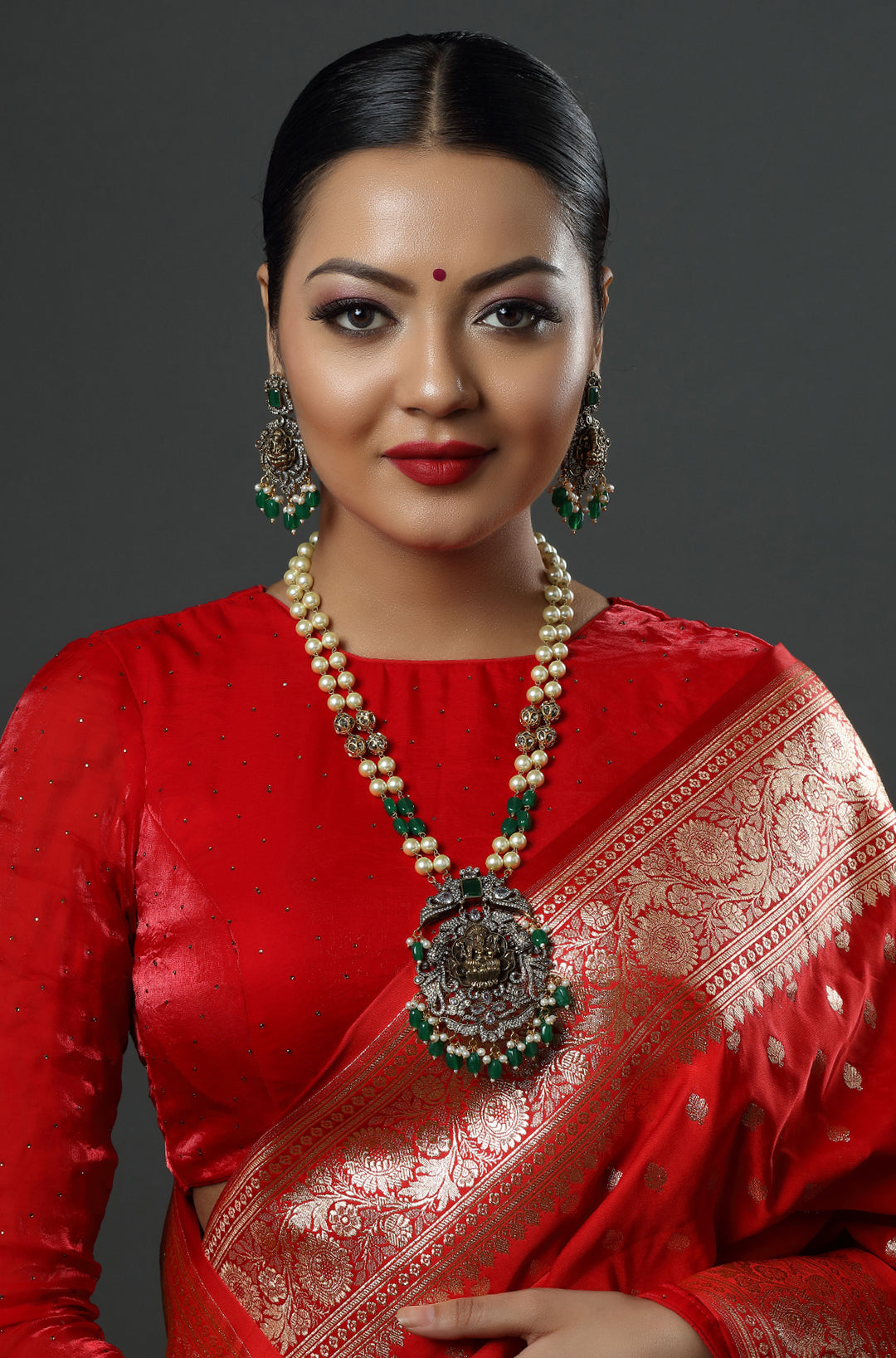 Elegant Two Layered Beaded Lakshmi Temple Polki Necklace