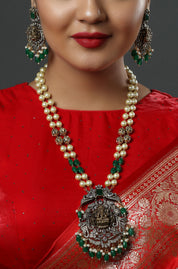 Elegant Two Layered Beaded Lakshmi Temple Polki Necklace