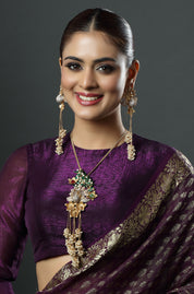 Gold Plated Peacock Design Pearl Polki Necklace