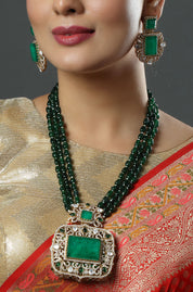Beautiful Gold Tone CZ Emerald Multi Layer Designer Necklace