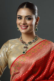 Gold Finish Kundan & Stone Meenakari Necklace