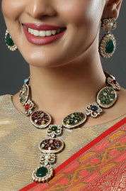 Gold Finish Kundan & Stone Meenakari Necklace
