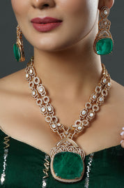 Luxurious Two Layer Antique Gold Victorian Faux Polki Diamond Necklace