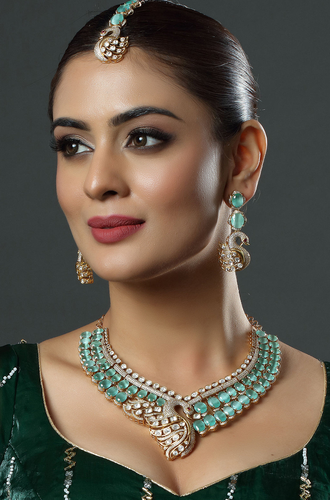 Rhodium Plated Cubic Zirconia Studded Peacock Necklace