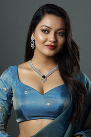 Royal Blue and White CZ Cutwork Design Necklace