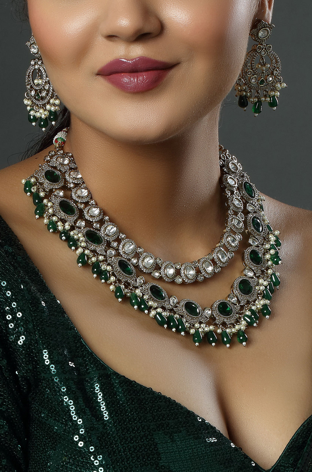 Regal Green Kundan Victorian Necklace