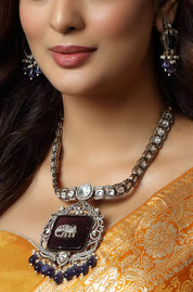 Victorian Royal Purple Stone with Elephant Embellished Kundan Necklace