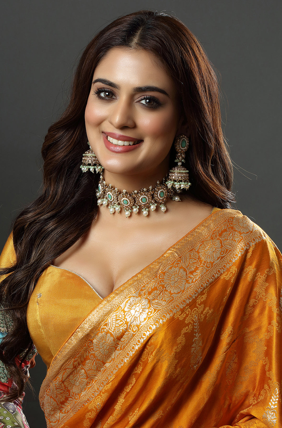 Gold-Plated & White Kundan & Pearls Studded Choker Necklace