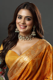 Gold-Plated & White Kundan & Pearls Studded Choker Necklace