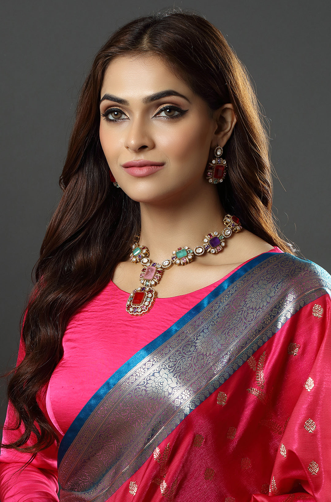 Beautiful Gold Plated Moissanite Multicolor Doublet Statement Necklaces