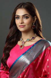 Beautiful Gold Plated Moissanite Multicolor Doublet Statement Necklaces