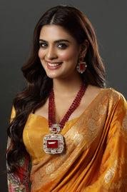 Beautiful Gold Tone CZ Ruby Red Multi Layer Designer Necklace