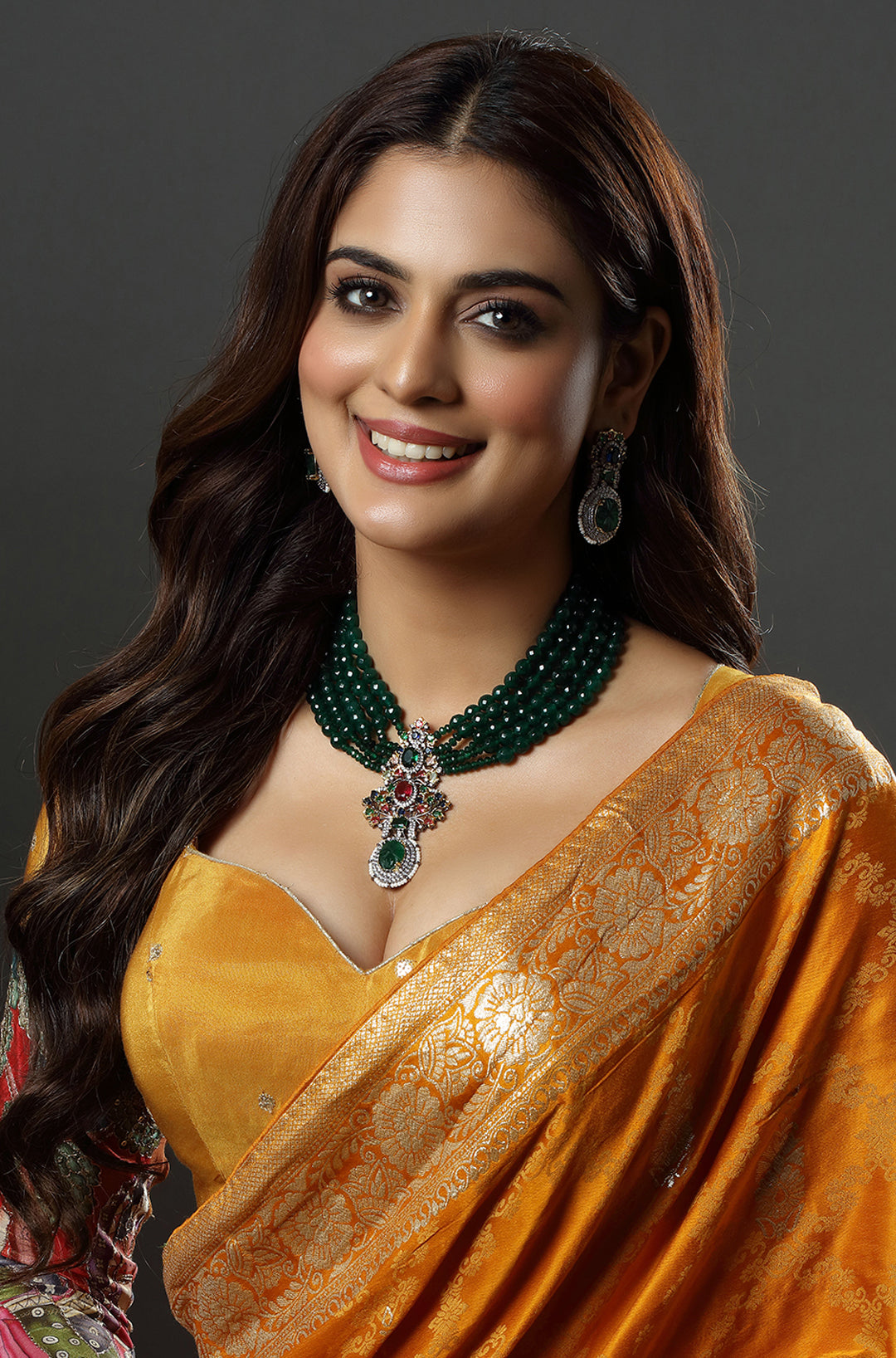 Emerald Green Rhodium Finish Zircon Mala Necklace