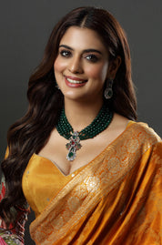 Emerald Green Rhodium Finish Zircon Mala Necklace