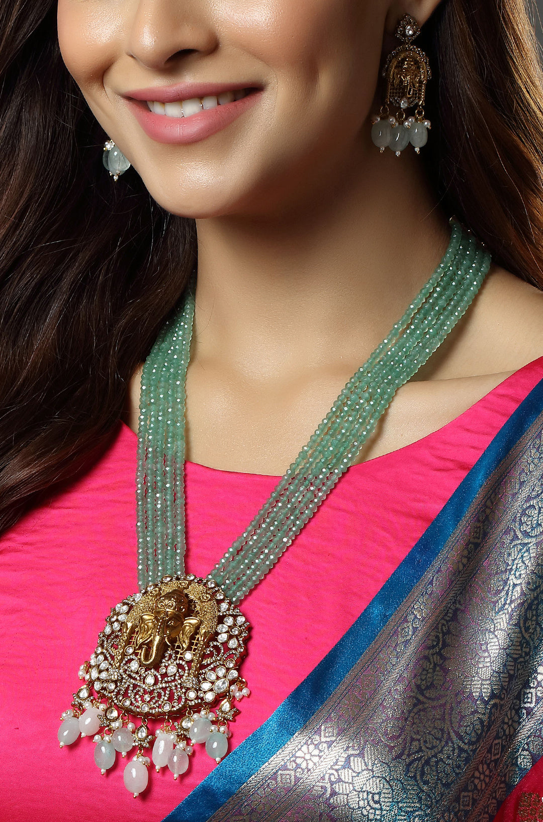 Lord Ganesha Pendant with Beads Mala Necklace