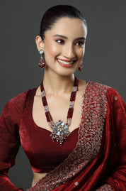 Gold Finish Kundan Polki & Grey Agate Bead Necklace