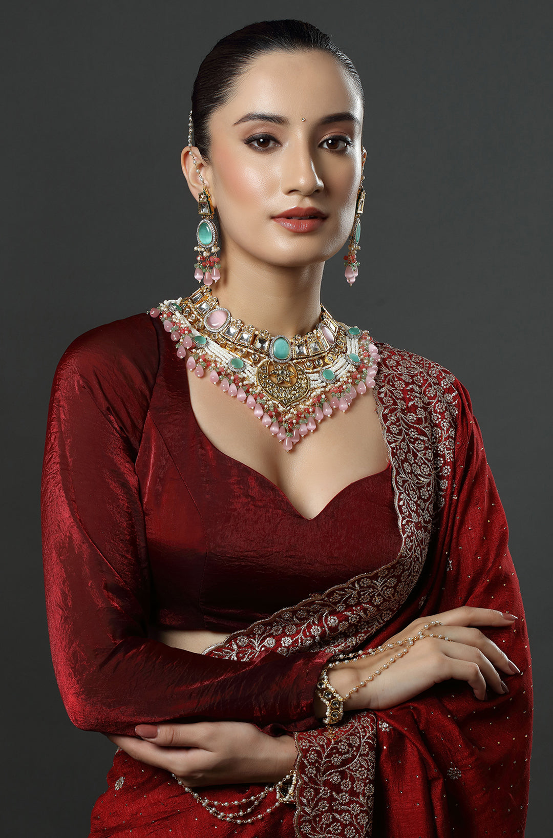 Gold-Plated Crystal Polki, Stone -Studded Necklace