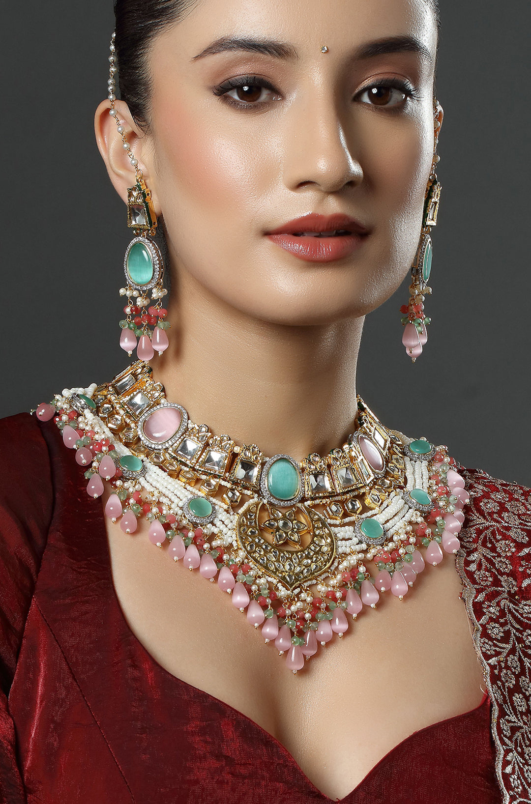 Gold-Plated Crystal Polki, Stone -Studded Necklace