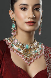 Gold-Plated Crystal Polki, Stone -Studded Necklace