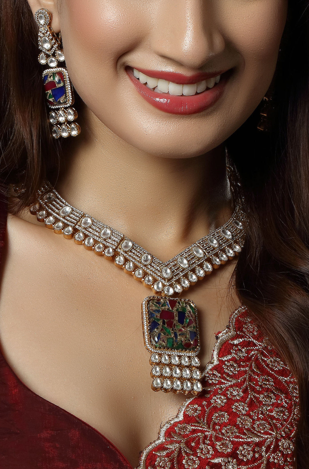 Gold-Plated AD Stone-Studded Necklace
