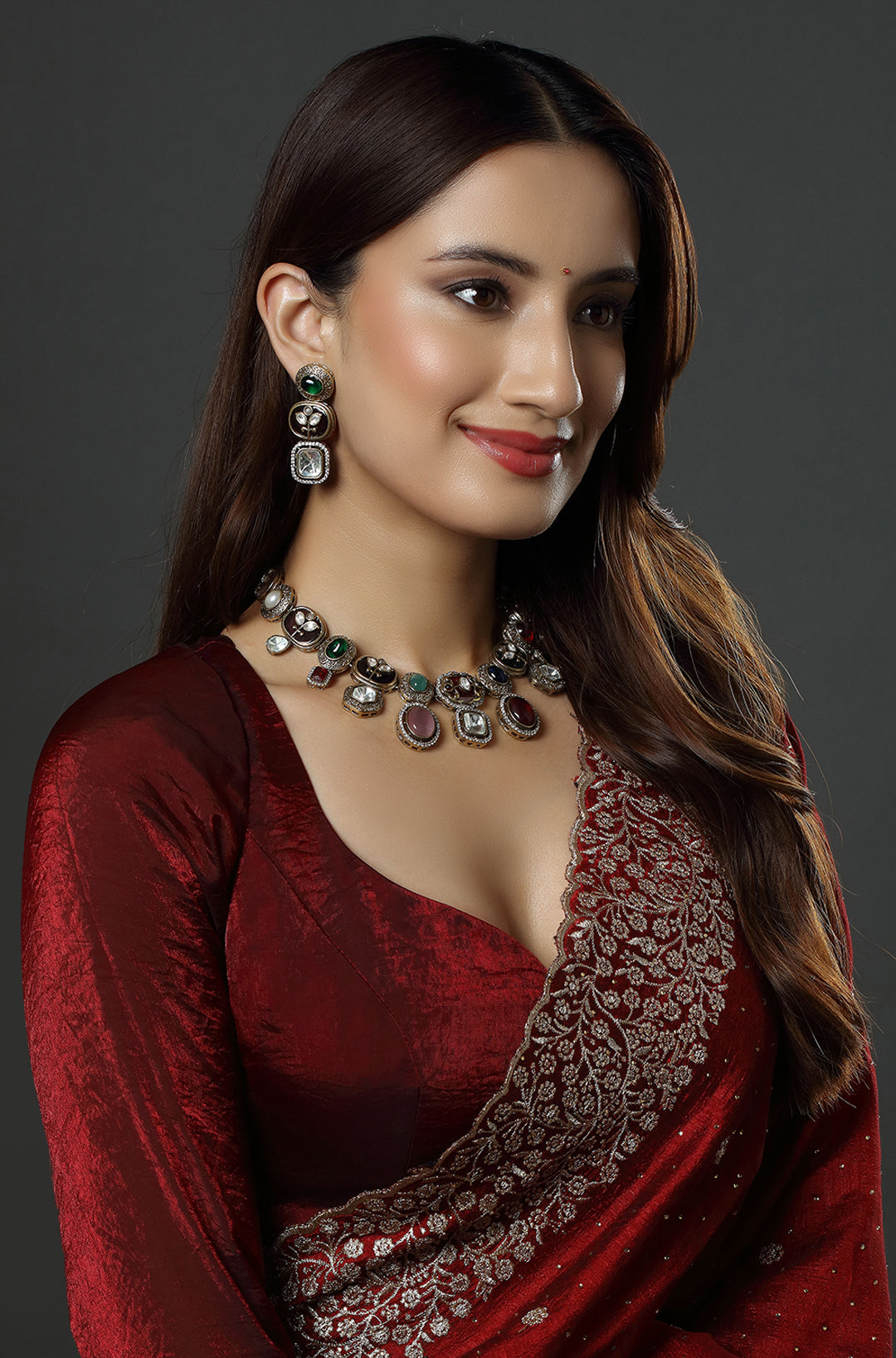 Victorian Kundan & Navratan Meenakari Multi Color Necklace