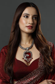 Victorian Maroon Stone with Elephant Embellished Kundan Necklace