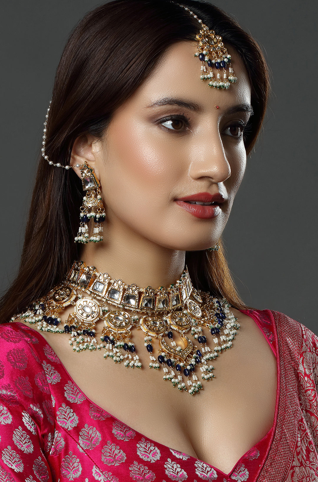 Gold Plated Kundan Polki Necklace Set