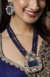 Beautiful Gold Tone CZ Royal Blue Multi Layer Designer Necklace