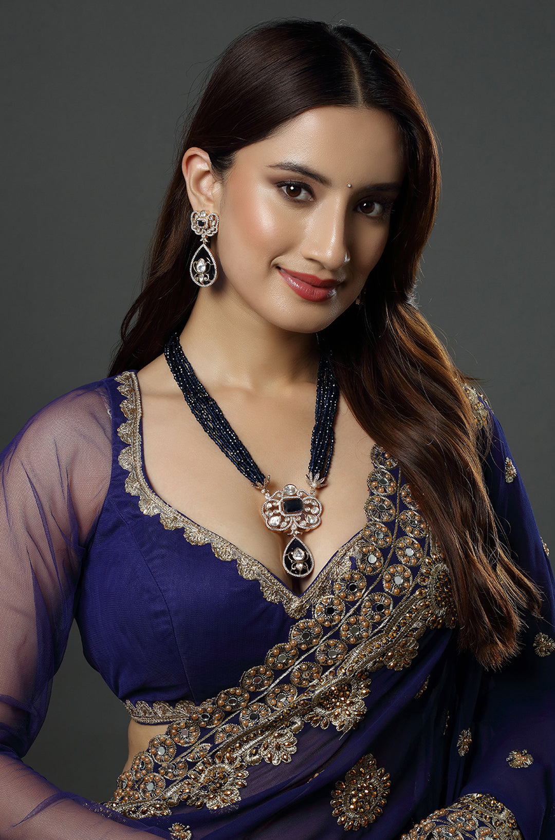 Royal Blue Kundan Studded & Gold Plated Necklace