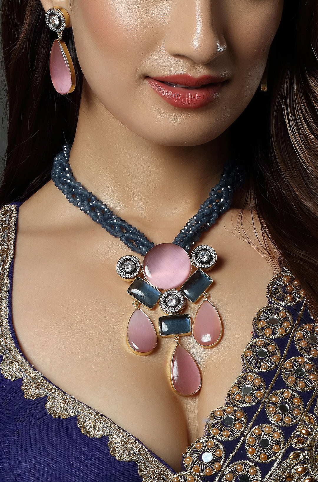 Tanzanite & Rose Pink Stone Necklace