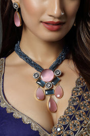 Tanzanite & Rose Pink Stone Necklace