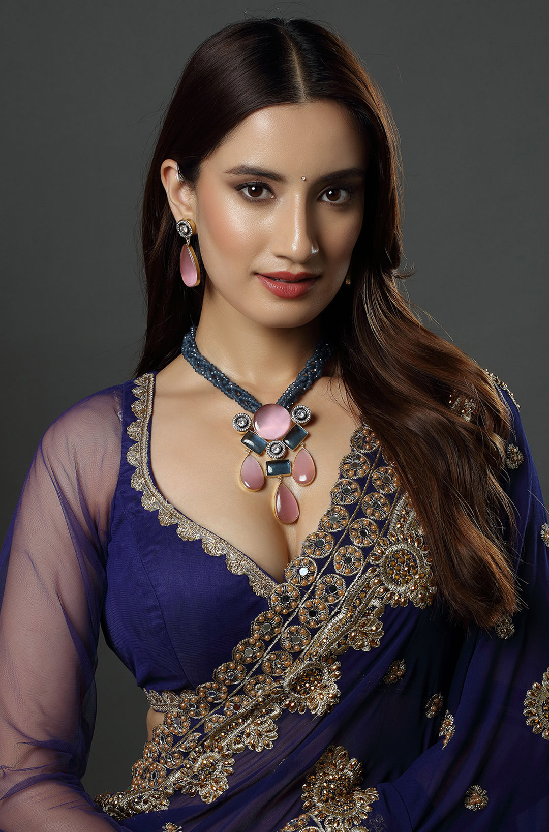 Tanzanite & Rose Pink Stone Necklace