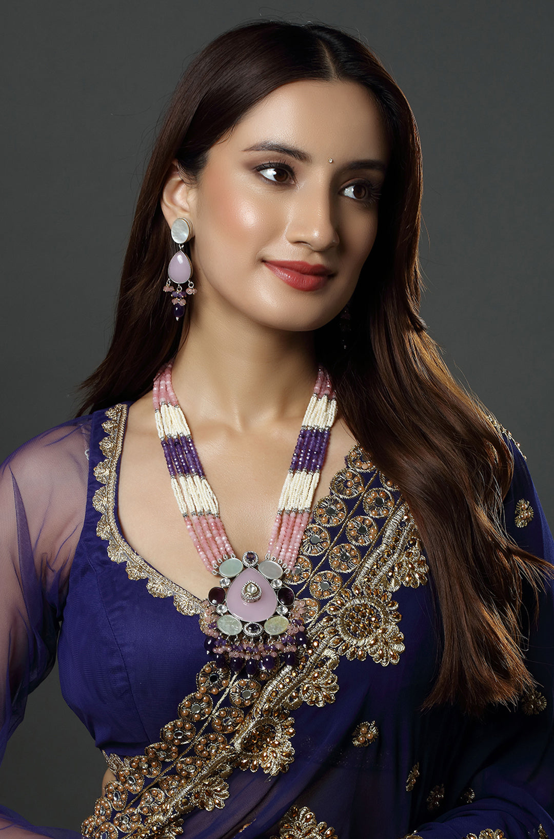 Pink Onyx Pendant With Beads Necklace