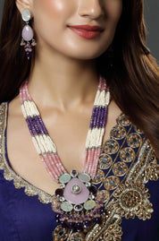 Pink Onyx Pendant With Beads Necklace