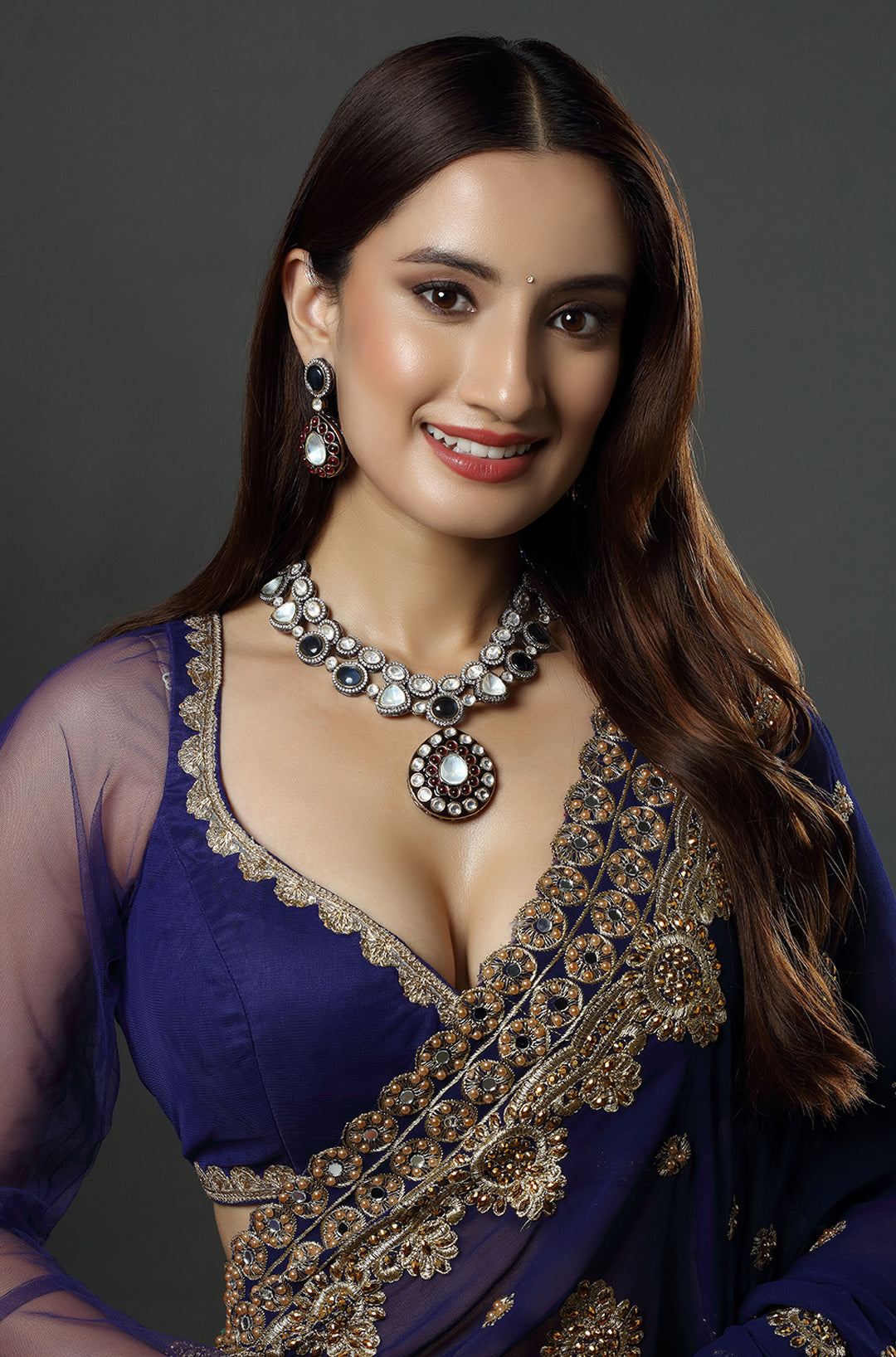 Gold Finish Multi-Colored Moissanite Kundan Layered Necklace