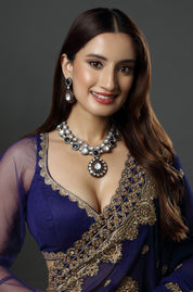 Gold Finish Multi-Colored Moissanite Kundan Layered Necklace
