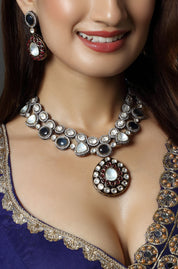 Gold Finish Multi-Colored Moissanite Kundan Layered Necklace