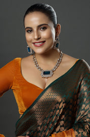 Peacock Blue Stone Silver And Gold Kundan Necklace