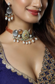 Exquisite Grey & Orange Moissanite Beaded Choker Necklace