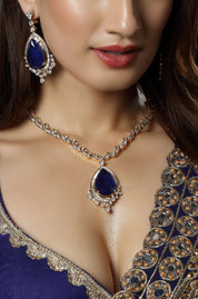 Victorian Gold Plated  Navy Blue AD Necklace Set
