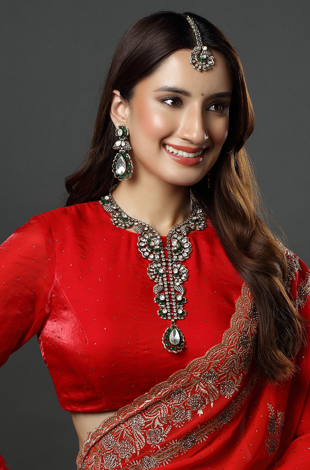 Gold plated Stone Kundan Necklace Set