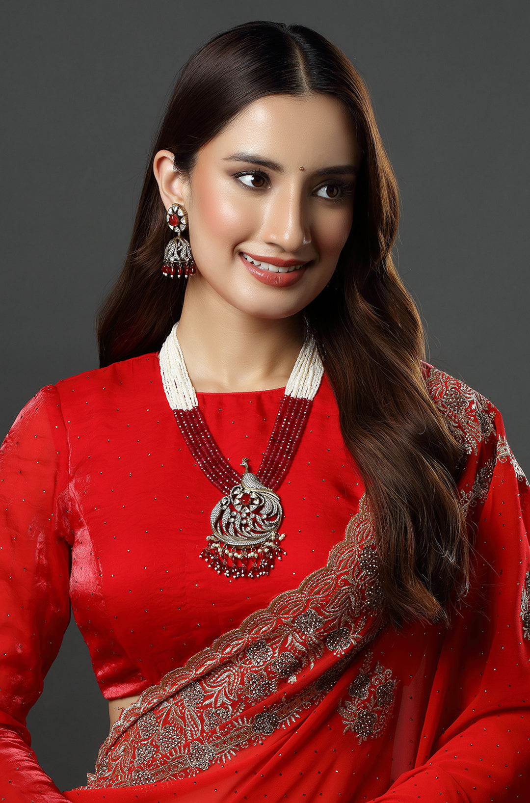 Ethnic Designer Traditional Gold Plated Long Mala Necklace with Beautiful Peacock
