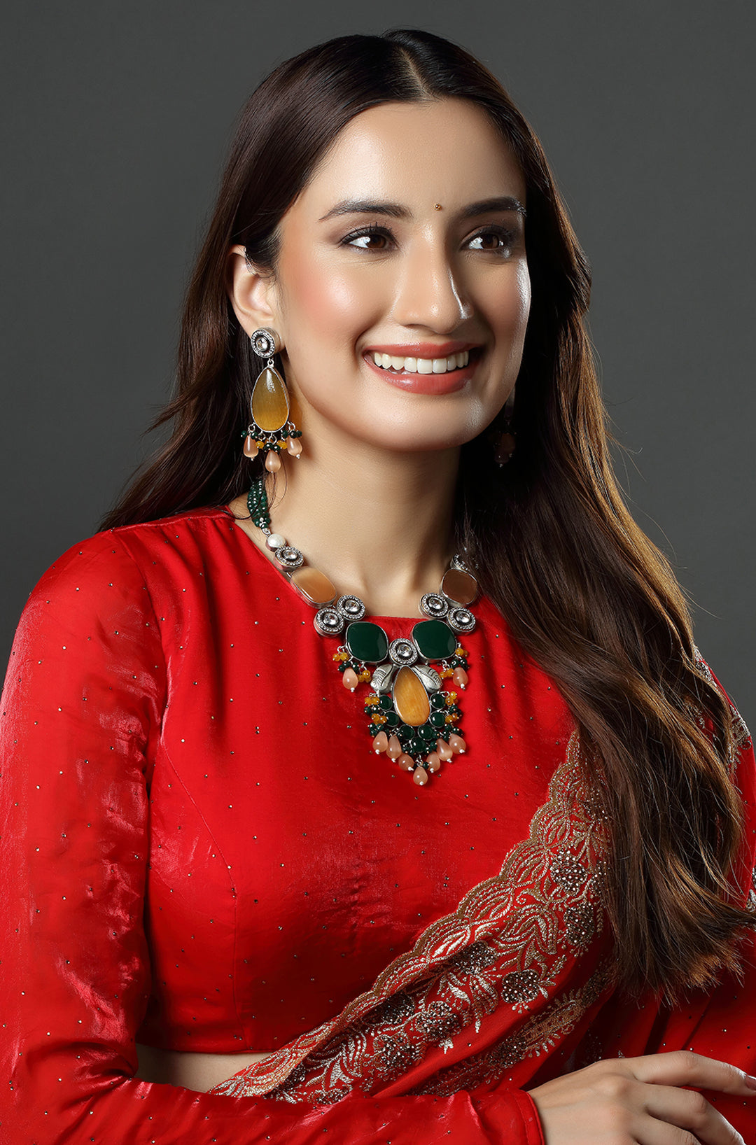 Unique Green & Yellow Two-Tone Finish Polki Necklace