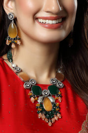 Unique Green & Yellow Two-Tone Finish Polki Necklace