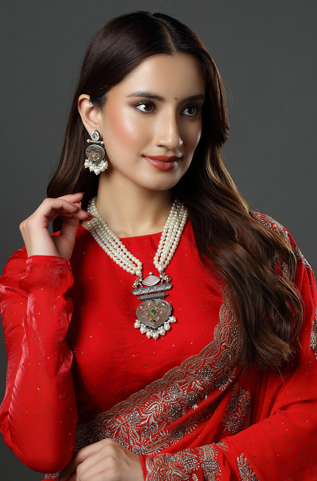 Rajwadi Intricate Antique Gold Necklace with Pearl Mala